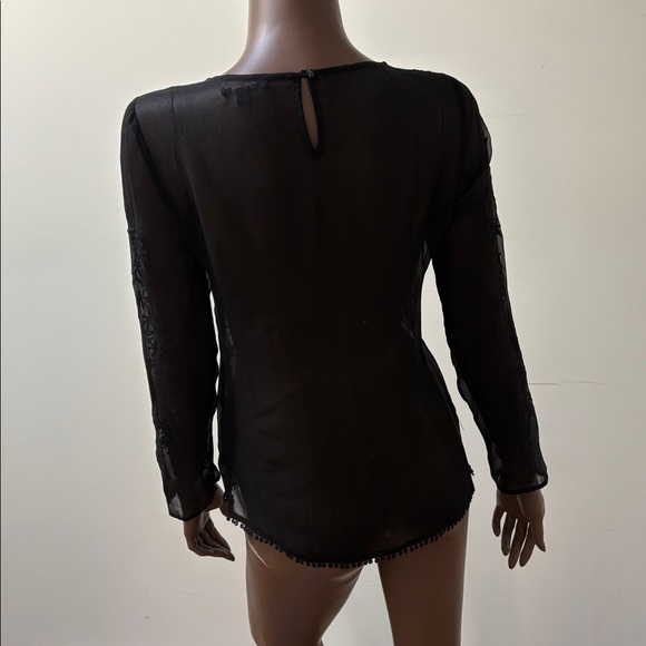 Ella Moss longsleeve blouse top shirt silk embroidered sheer black size XS - Picture 5 of 11